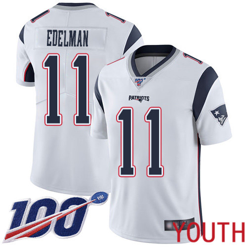 New England Patriots Football 11 100th Season Limited White Youth Julian Edelman Road NFL Jersey
